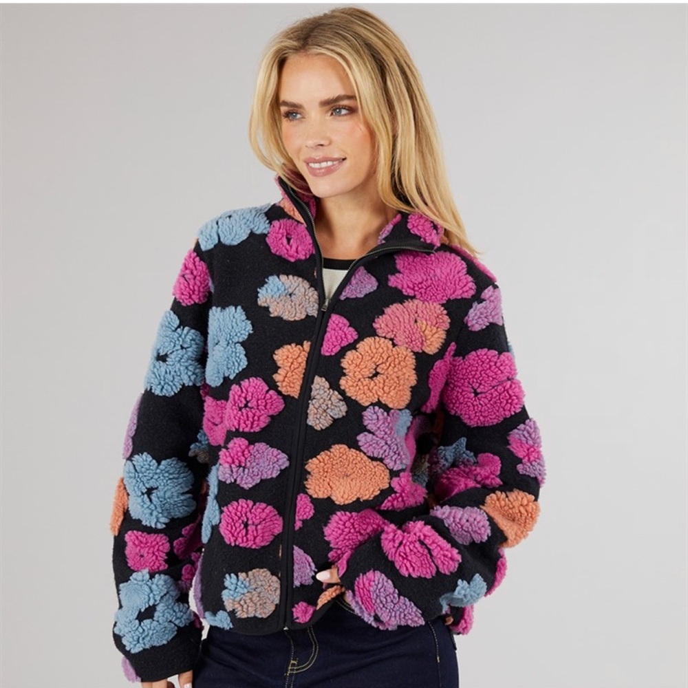 🆕Cider Women’s plus-size Black & Pink & Blue Sherpa Zip-up Jacket Coat💜💜3X - Picture 2 of 10